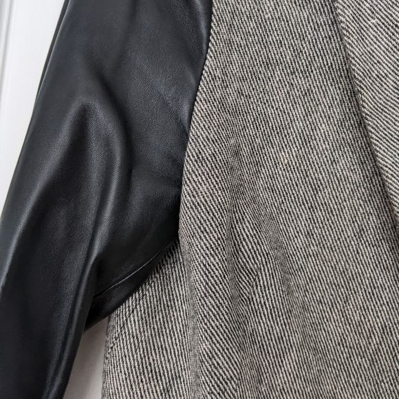 Zara Faux Leather Sleeve Herringbone Blazer - Picture 2 of 12